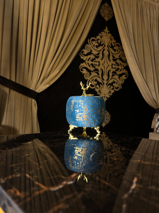 Blue Printed Handmade Velvet Jewelry Box