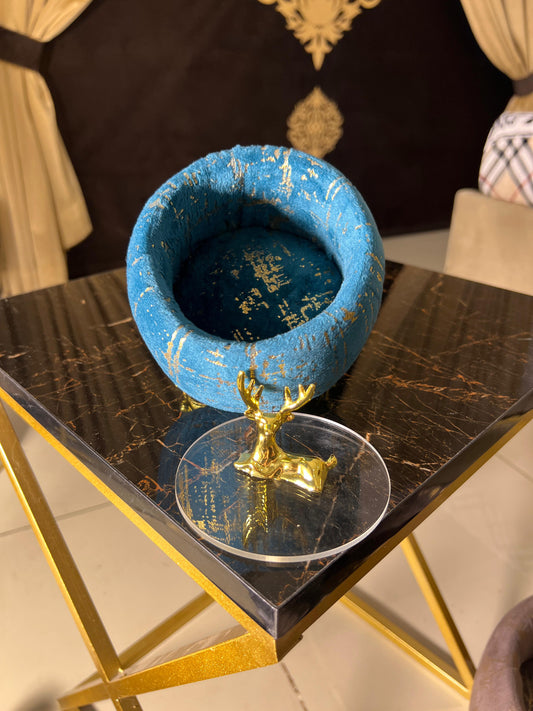 Blue Printed Handmade Velvet Jewelry Box