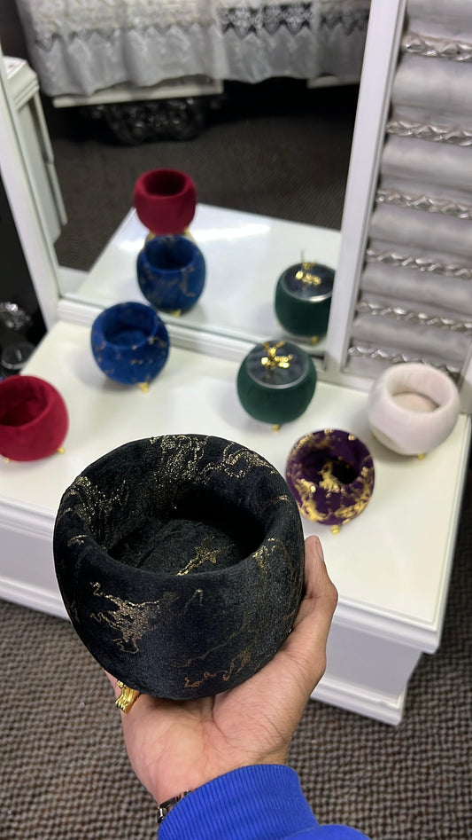 Printed Black Handmade Velvet Jewelry Box